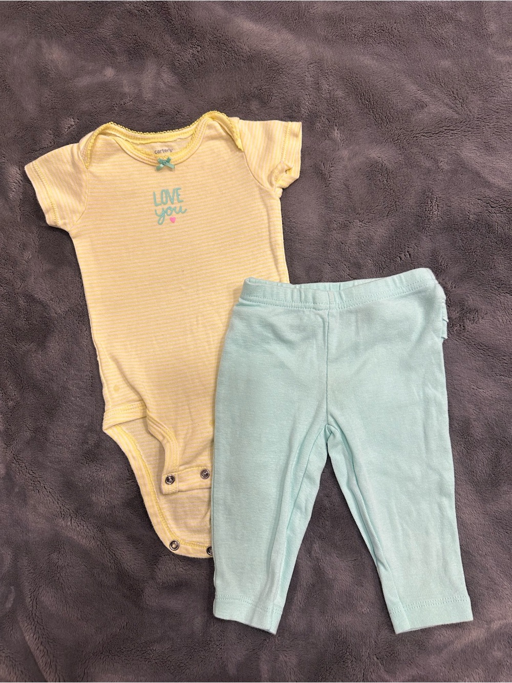 Carter's Yellow Stripe 'Love You' One-Piece with Mint Pants